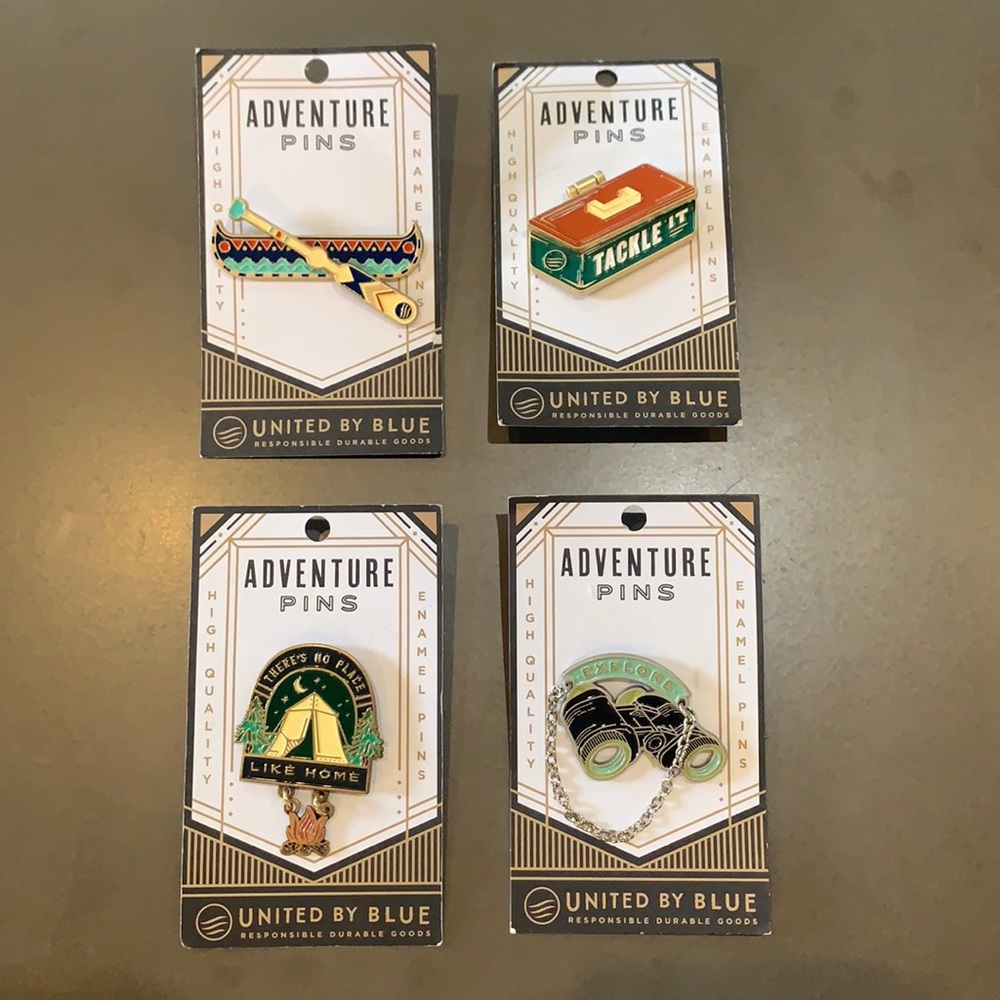 UNITED BY BLUE, ADVENTURE PINS Four Enamel Pins NEW